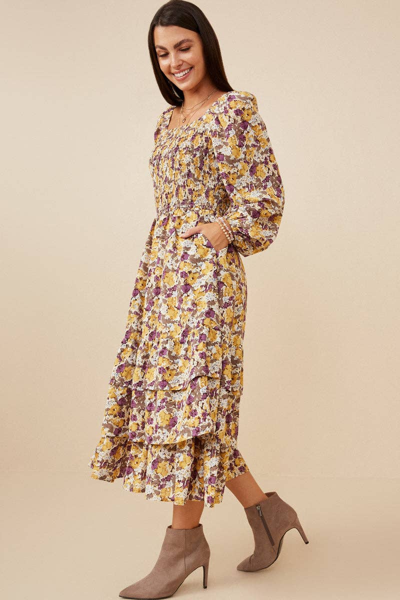 Size Inclusive: Floral Print Smocked Bodice Tiered Dress
