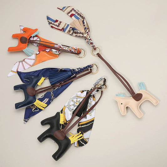 Faux Leather Horse Tassel Scarf Keychain / Bag Charm