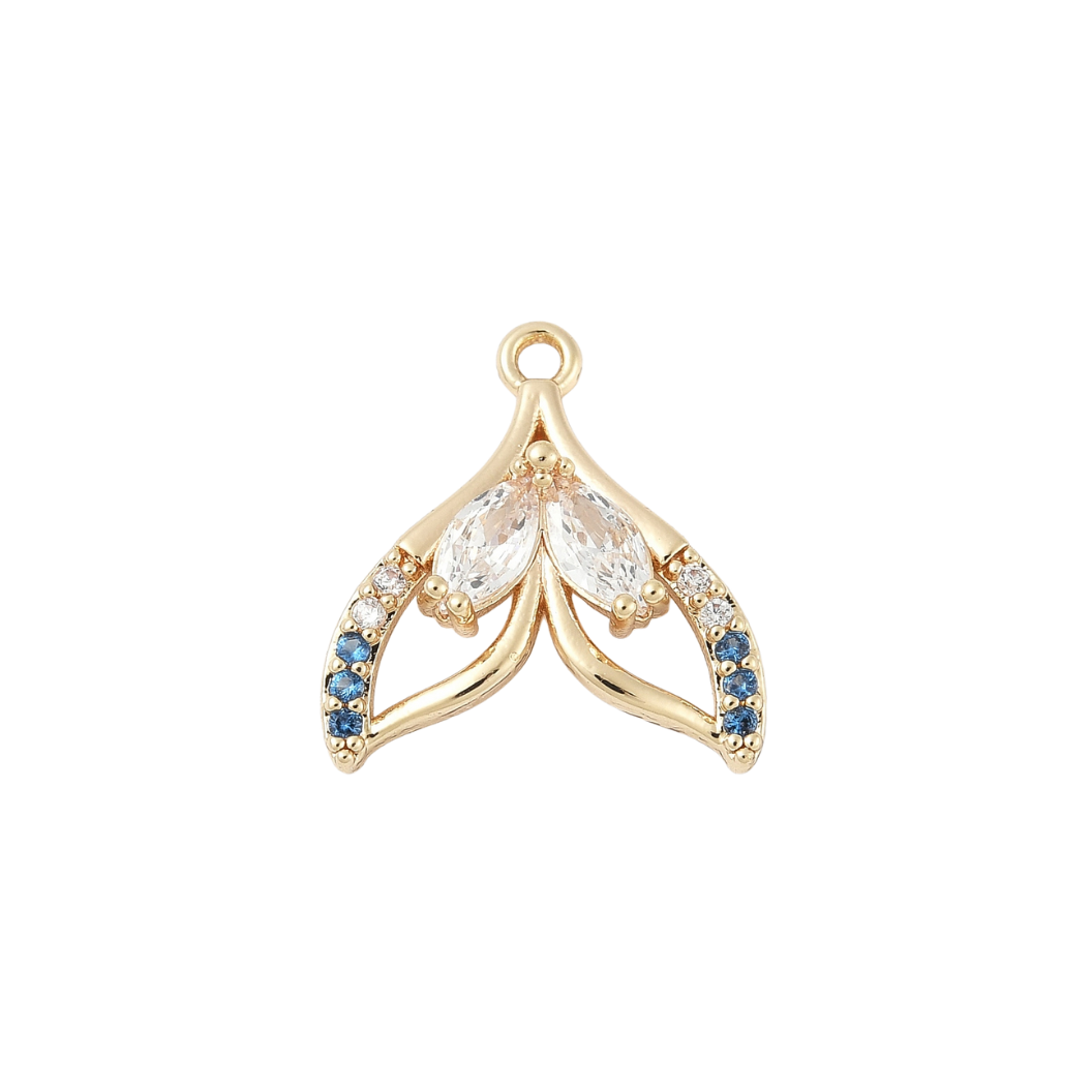 Gold Whale Tail Whisper with Cubic Zirconia Charm