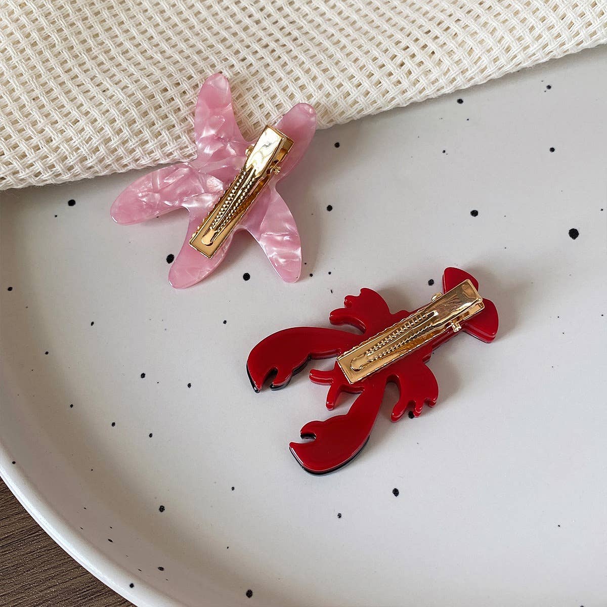 Adorable Lobster & Starfish Hair Clips, Marine Hair Accents