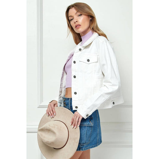 White Denim Jacket with Asymmetric Seam