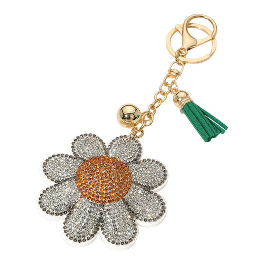 Bling Studded Daisy Flower Keychain / Bag Charm