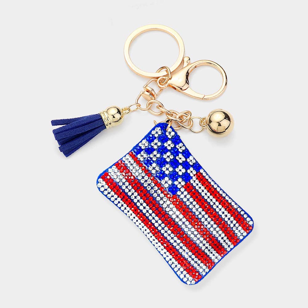 Bling American USA Flag Tassel Keychain