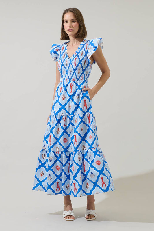Lobster Bay Sunfire Tiered Midi Dress Pre Order