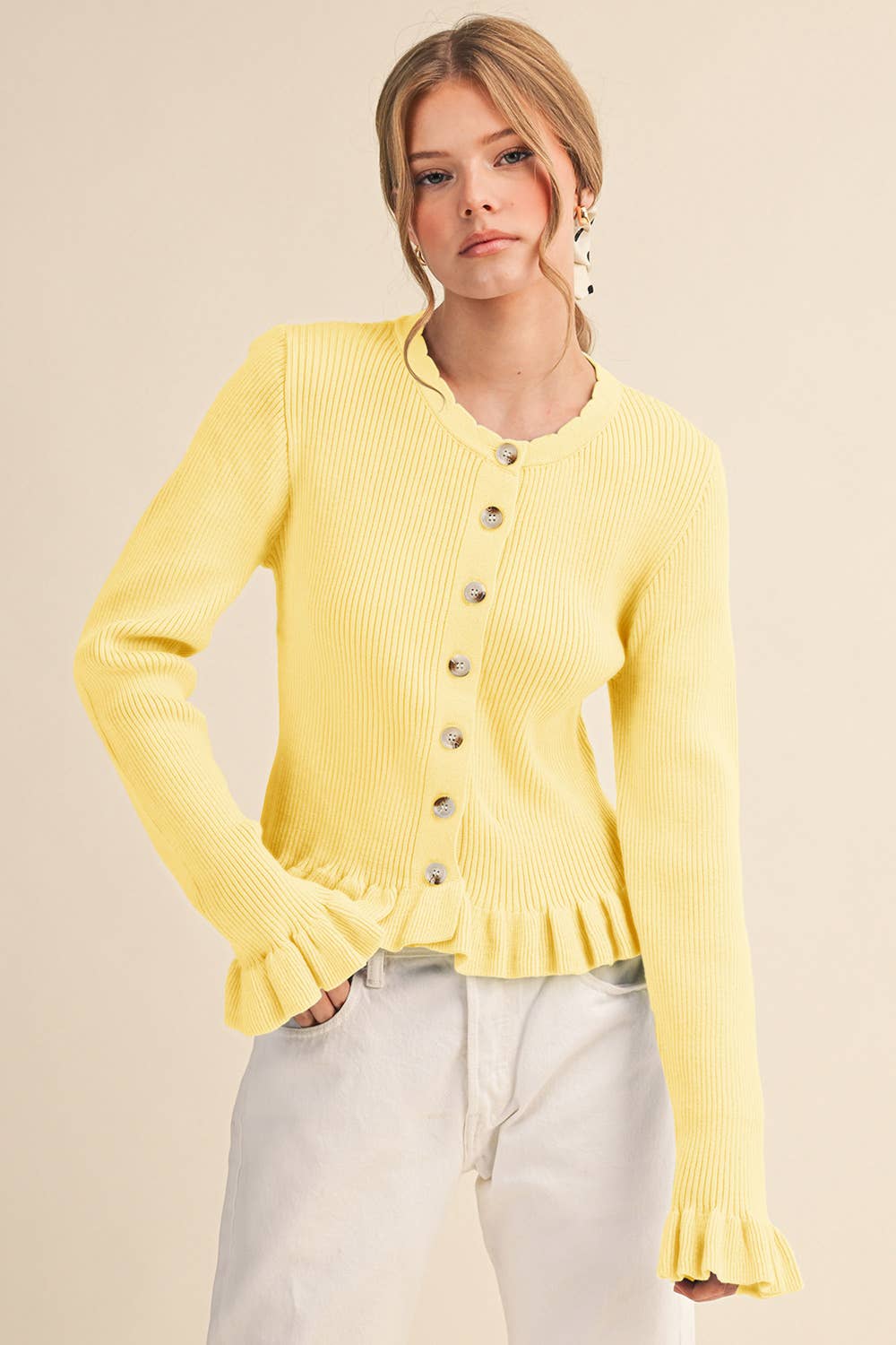 Ruffle Hem Cardigan - 5 Colors Available