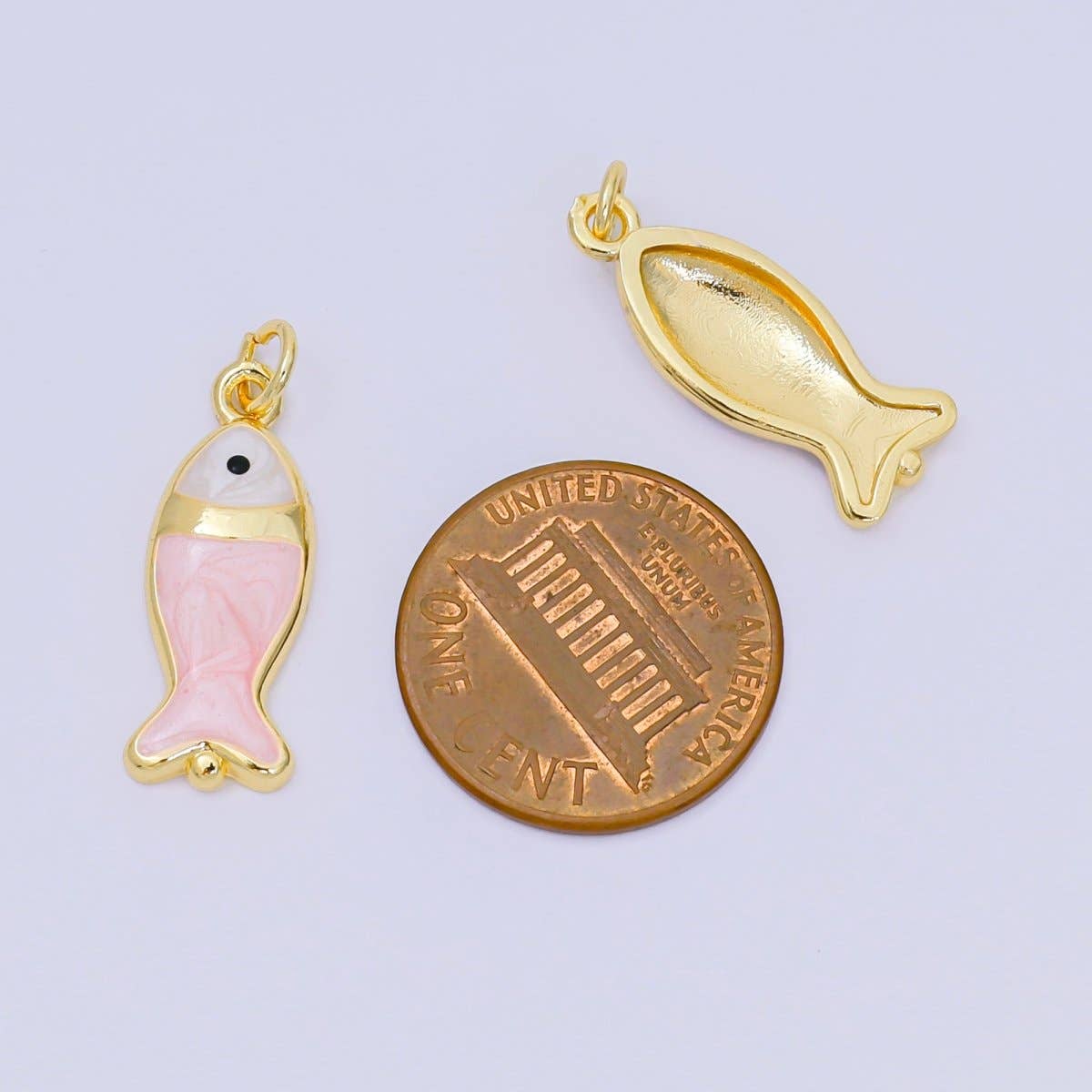 24K Gold Filled 22mm Enamel Pink Purple Blue Pastel Tiny Sea Fish Animal Charm | D-367 D-369