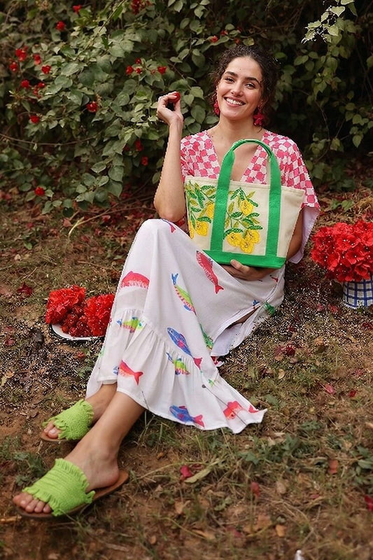 Sicilian Lemon Hand-Beaded Small Boat Tote