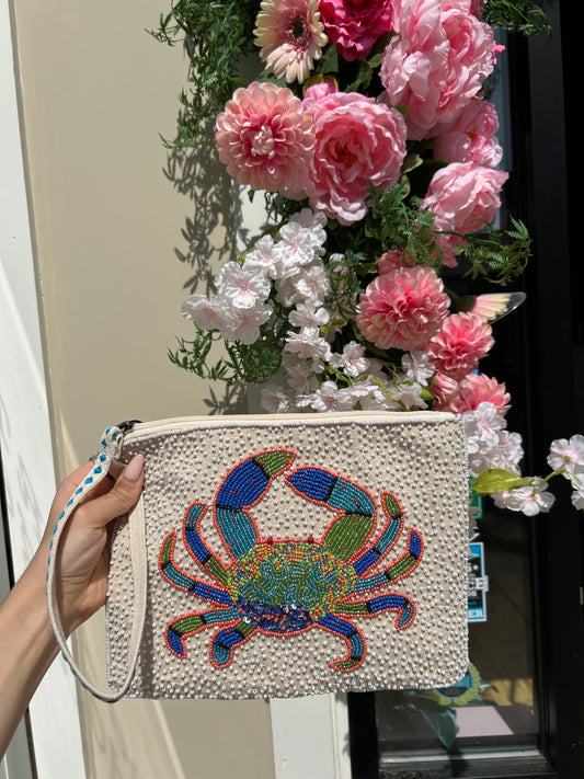 Crabby Waves Beaded Wristlet