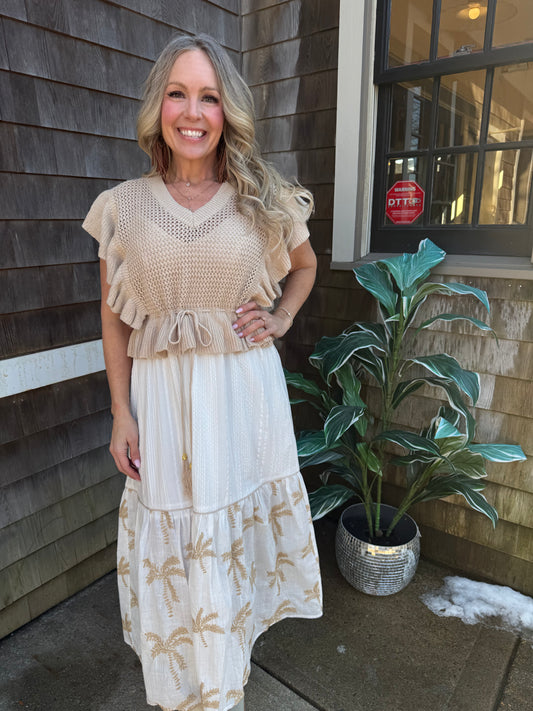 Open Knit Embroidered Midi Dress Set