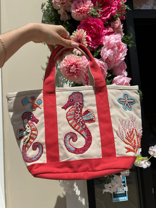 Coral Seahorse Small Tote