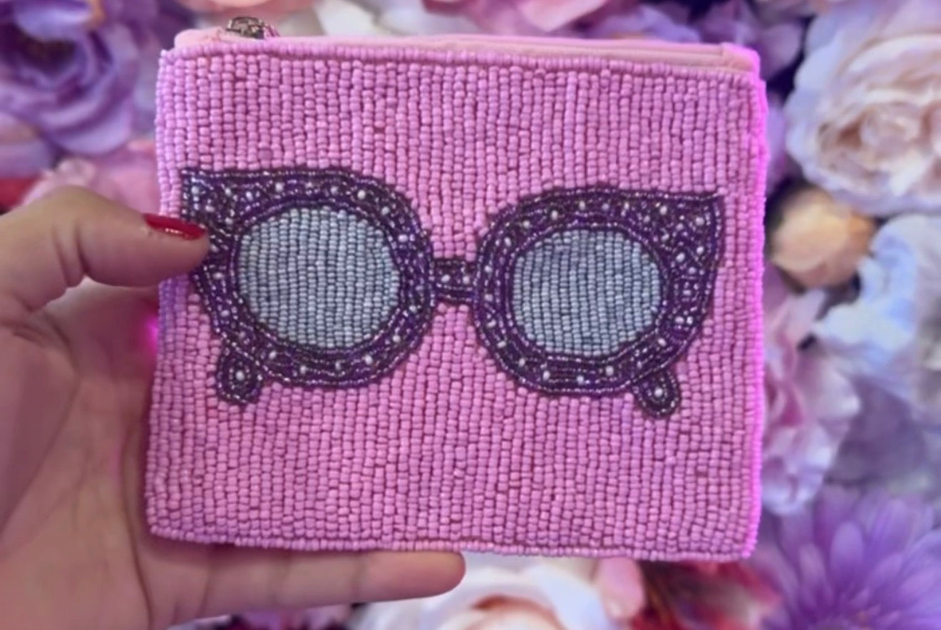Beaded Pink sunglasses coin Purse