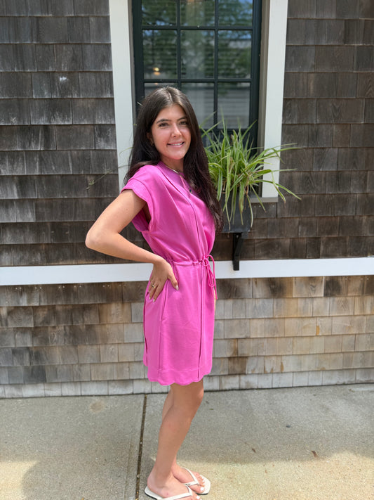 Scallop Hem Drawstring Luxe Knit Dress