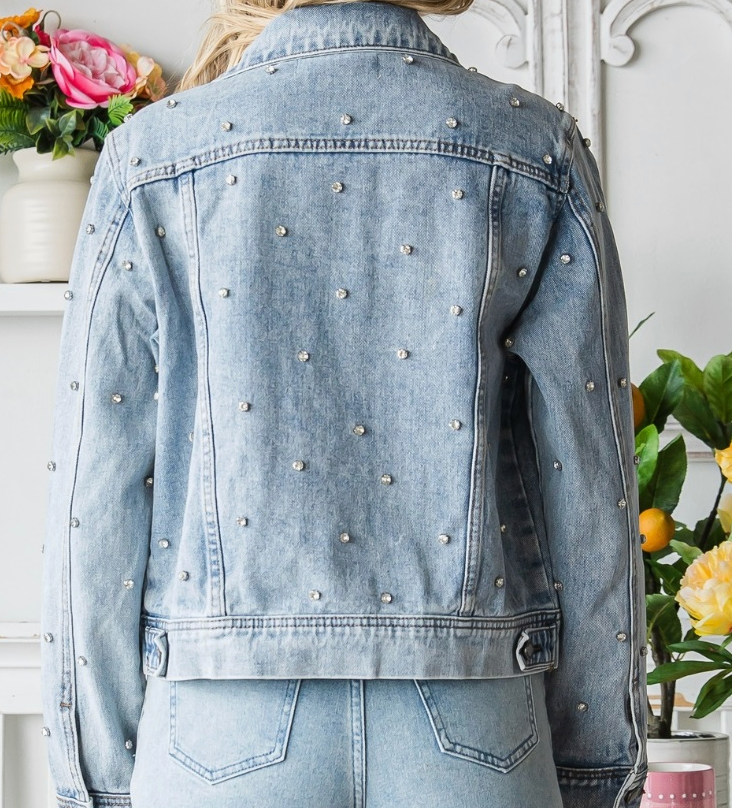 Rhinestone Stud Denim Jacket
