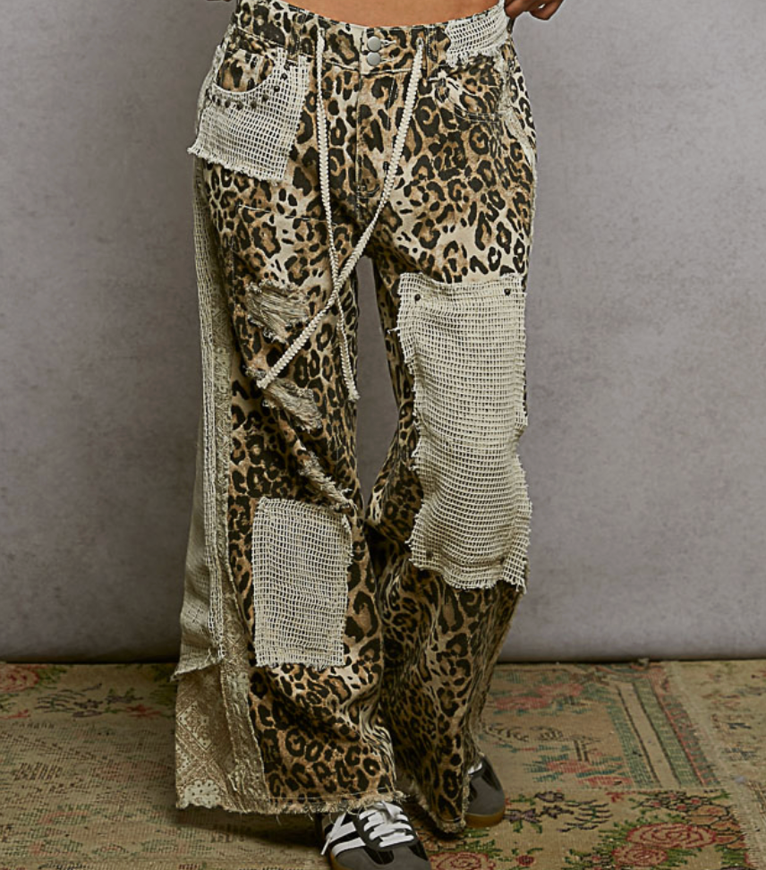 Stud Detail Woven Denim Pants