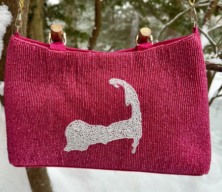 Pink Beaded Crossbody with Bamboo Handle