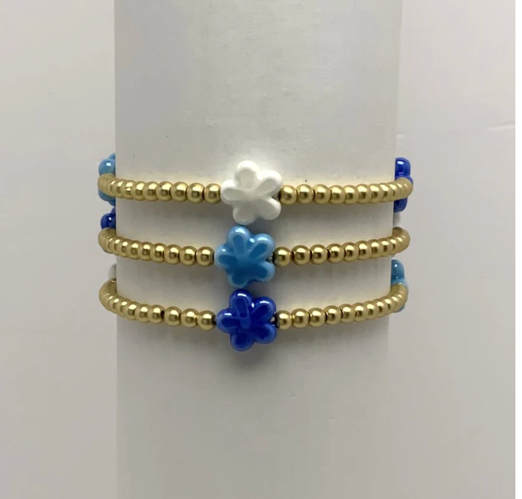 Blue & Gold Beaded Flower Bracelet