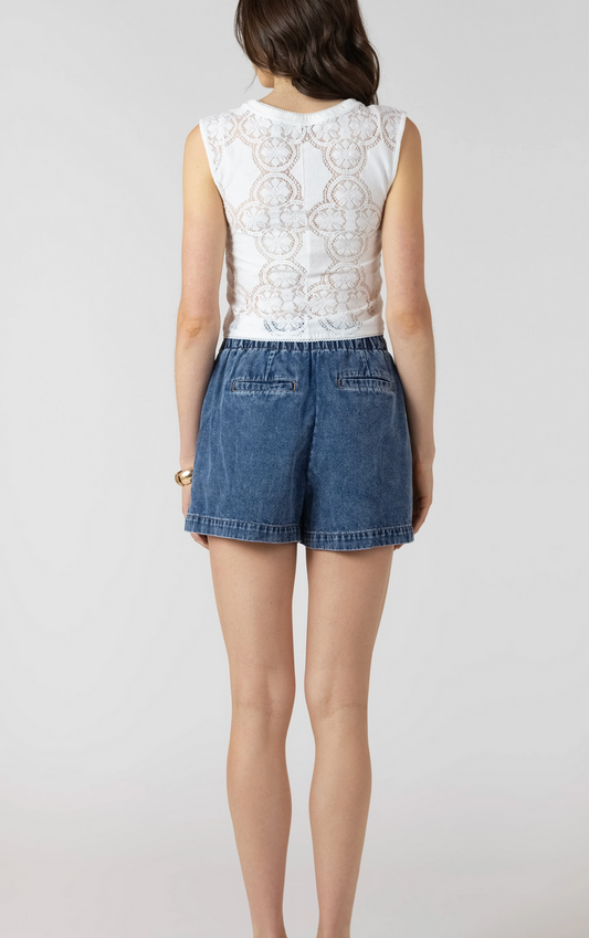 Drawstring Denim Shorts: Medium Wash