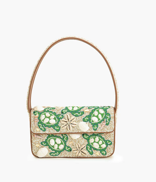 Sea Turtle Shell Beaded Shoulder Bag