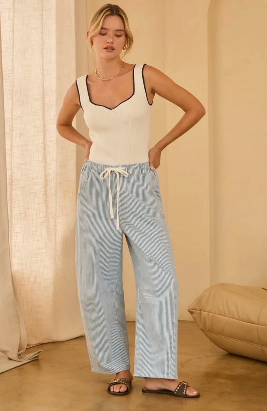 Washed Denim Barrel Pants