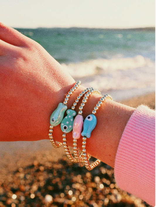 Coastal Fish gold beaded charm bracelets