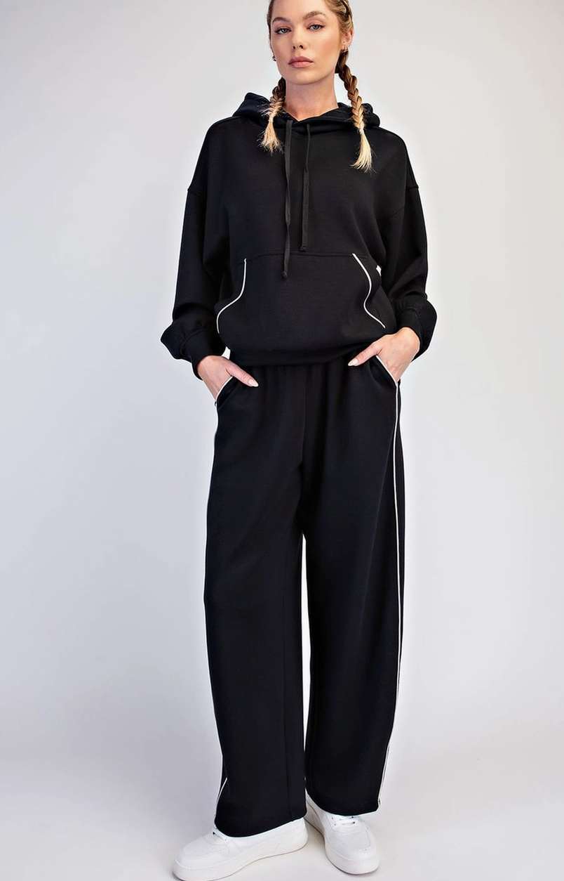 Butter Soft Piping Baggy Pants: Black
