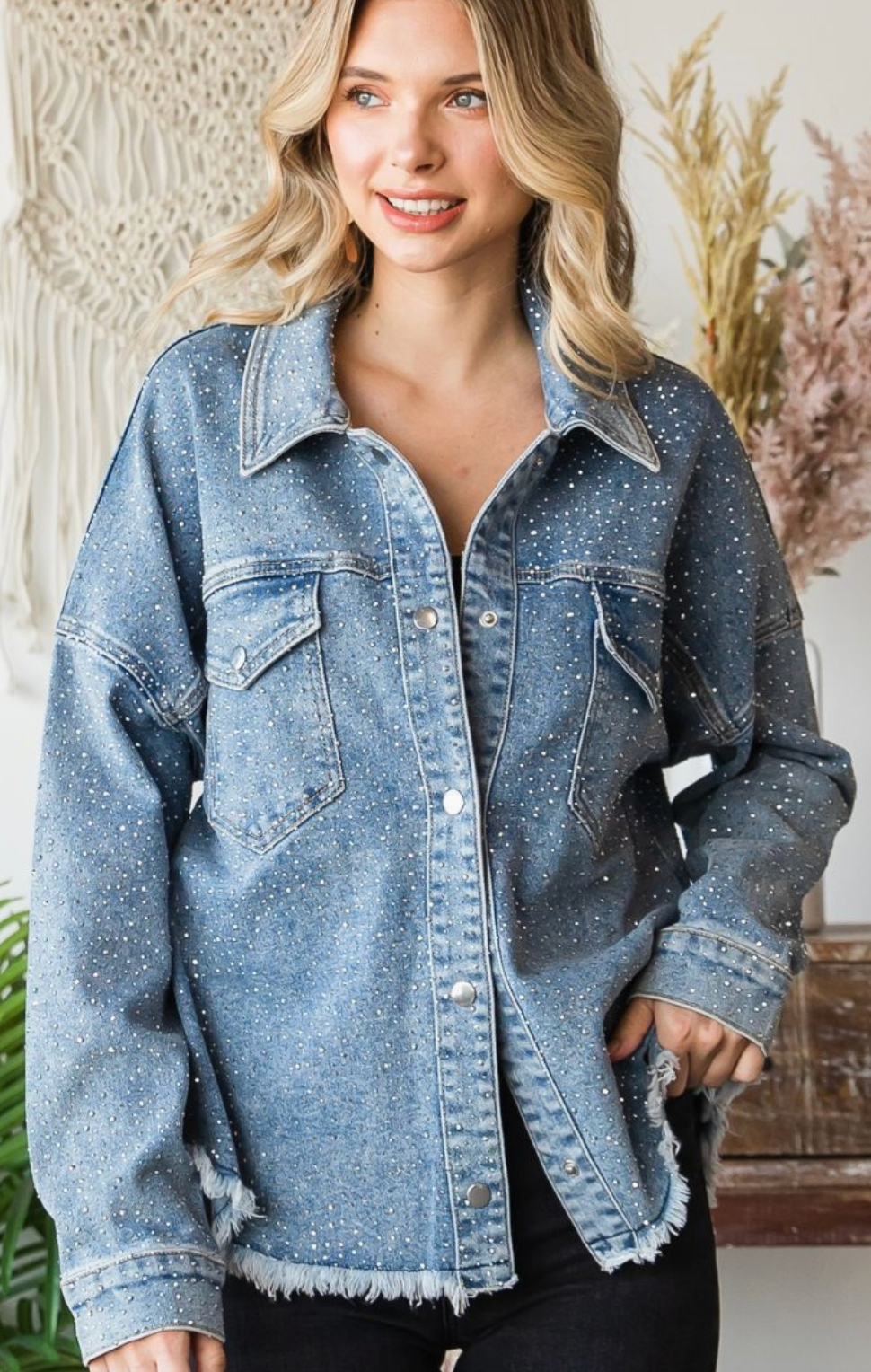 Plus Sparkling Button Denim Shacket