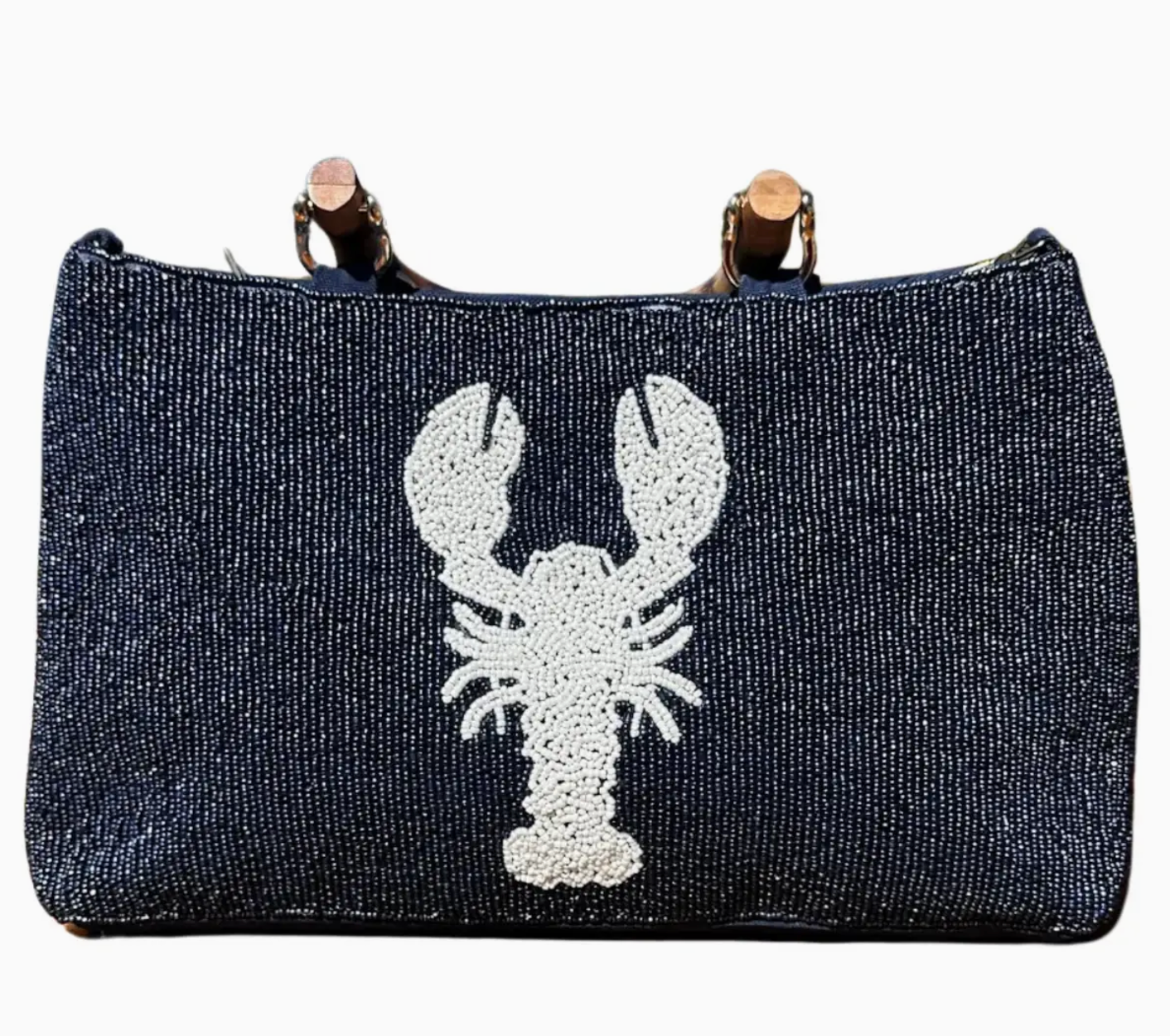 Navy Beaded Purse with White Lobster Design-The Falmouth Bag