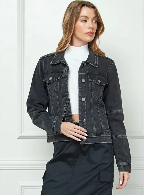 Asymmetric Seam Black Denim Jacket