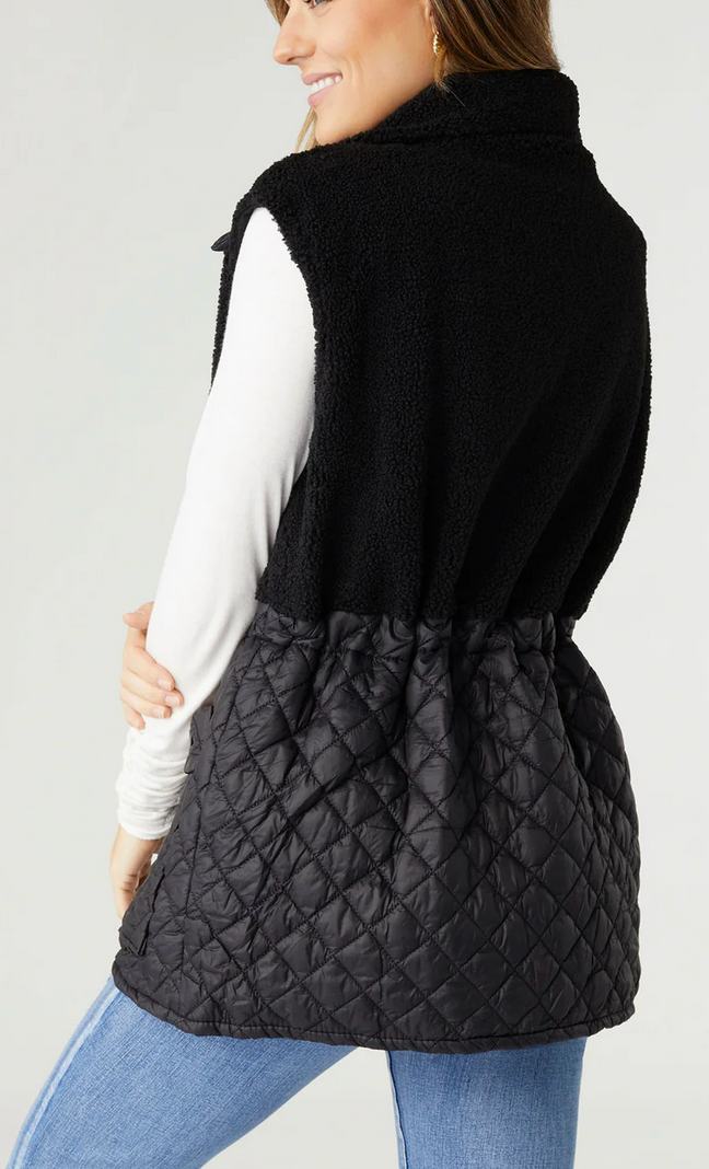 Mixed Sherpa Quilted Nylon Vest