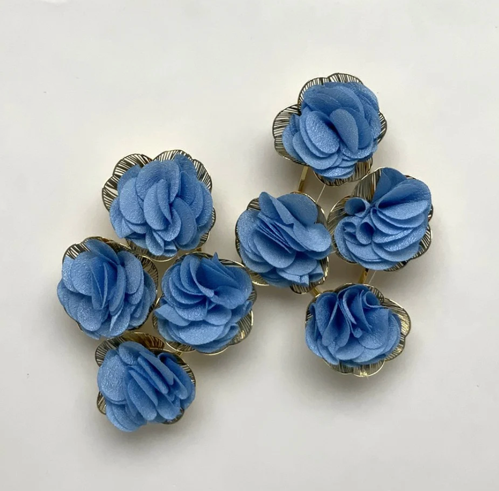 Blue Flower Fabric Cluster Earrings