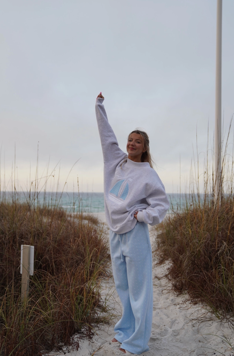 Polka Dot Sailboat Embroider Mockneck Sweatshirt
