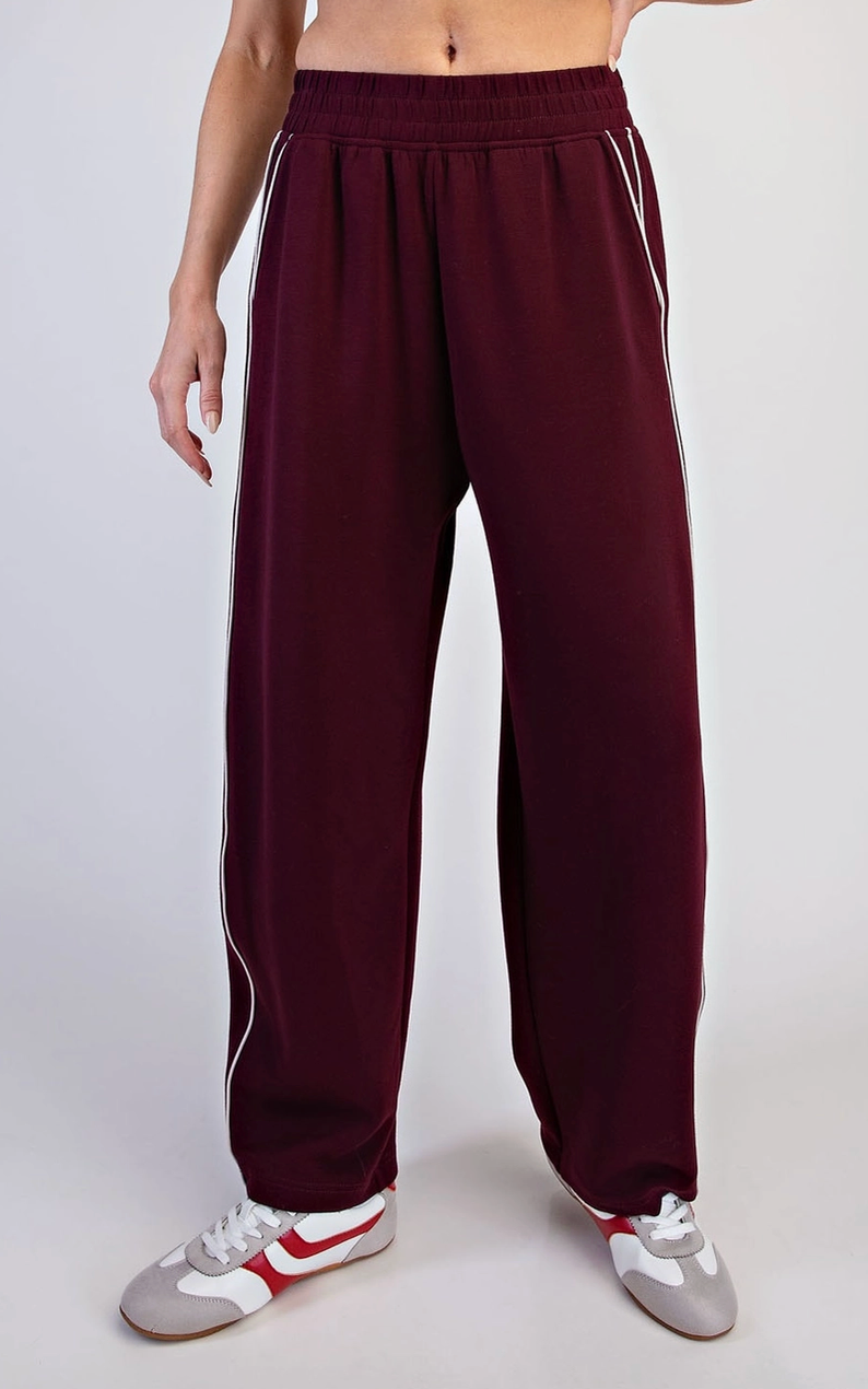 Butter Soft Piping Baggy Pants: Dark Cherry