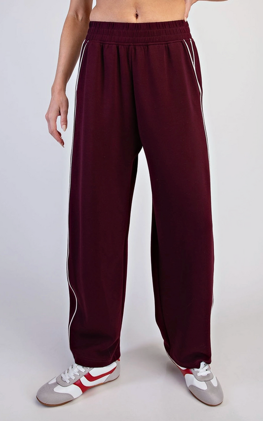 Butter Soft Piping Baggy Pants: Dark Cherry
