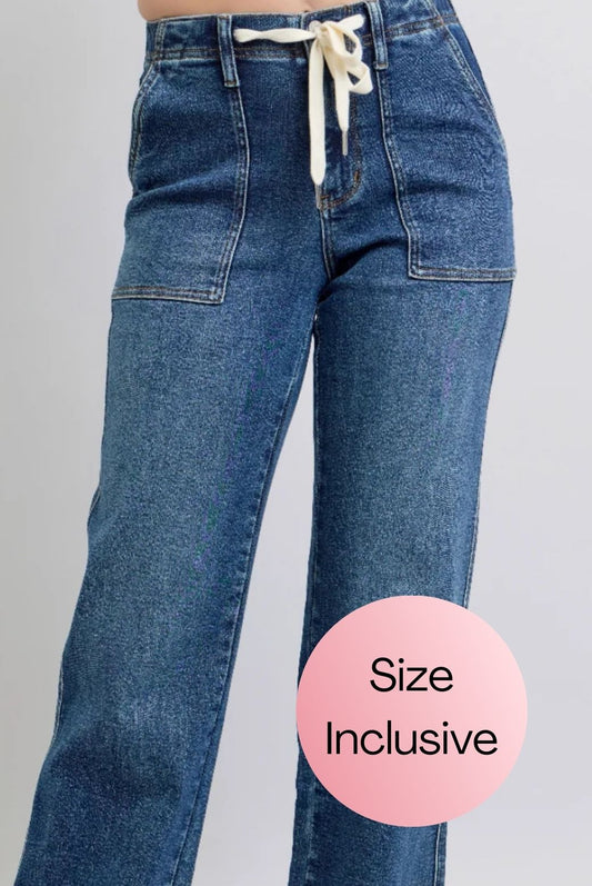 Judy Blue: High Waisted Drawstring Wide