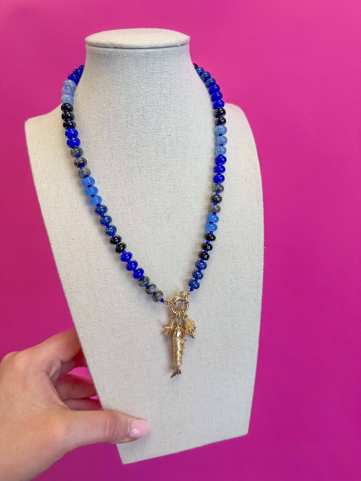 Fish Charm Necklace - Navy and Grey