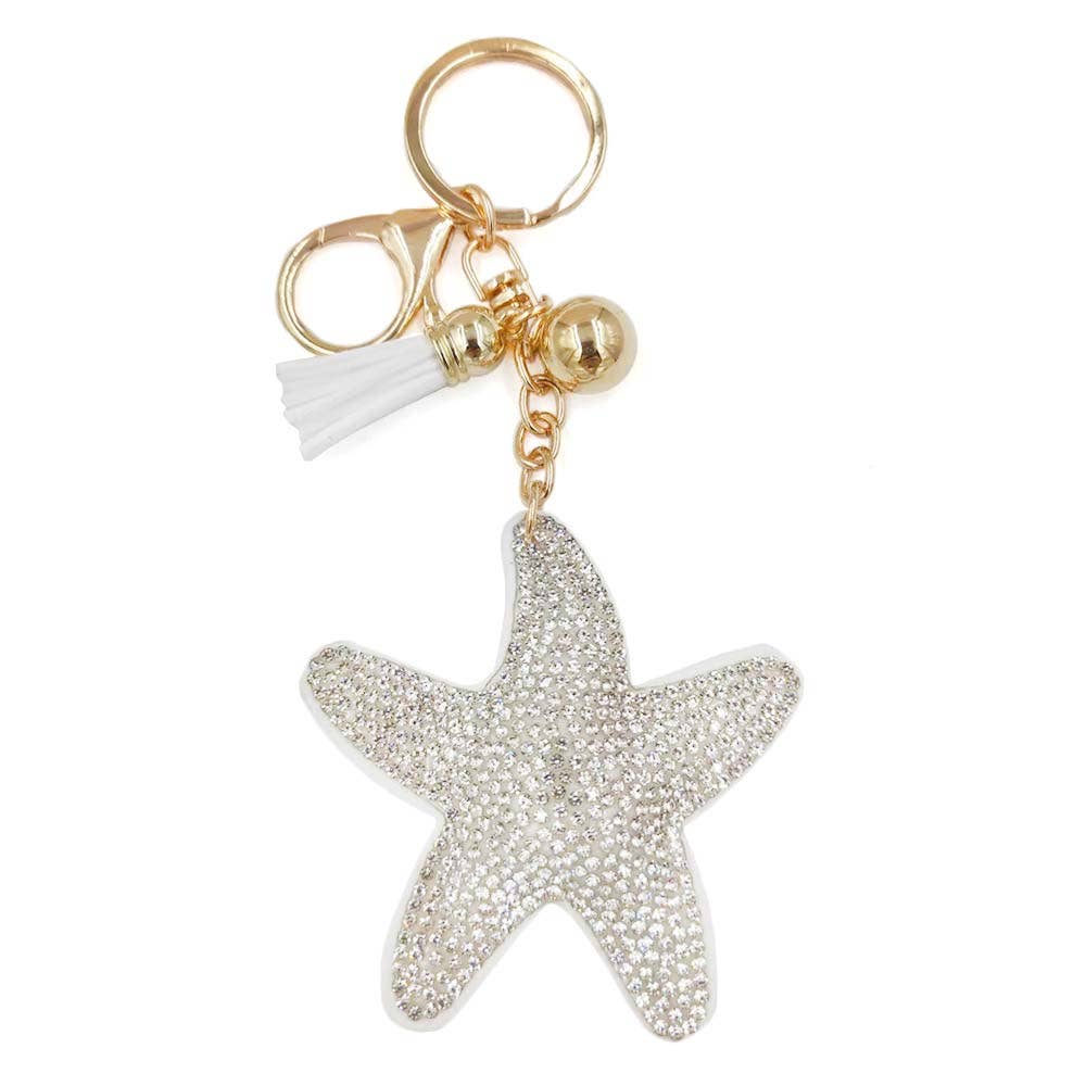 Bling Studded Starfish Tassel Keychain / Bag Charm