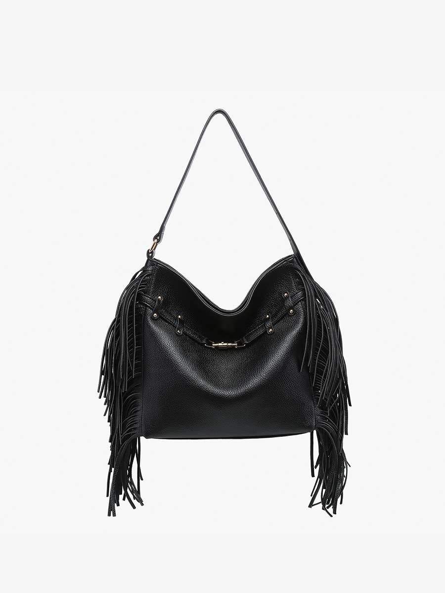 Eva Side Fringe Satchel w/ Decorative Closure