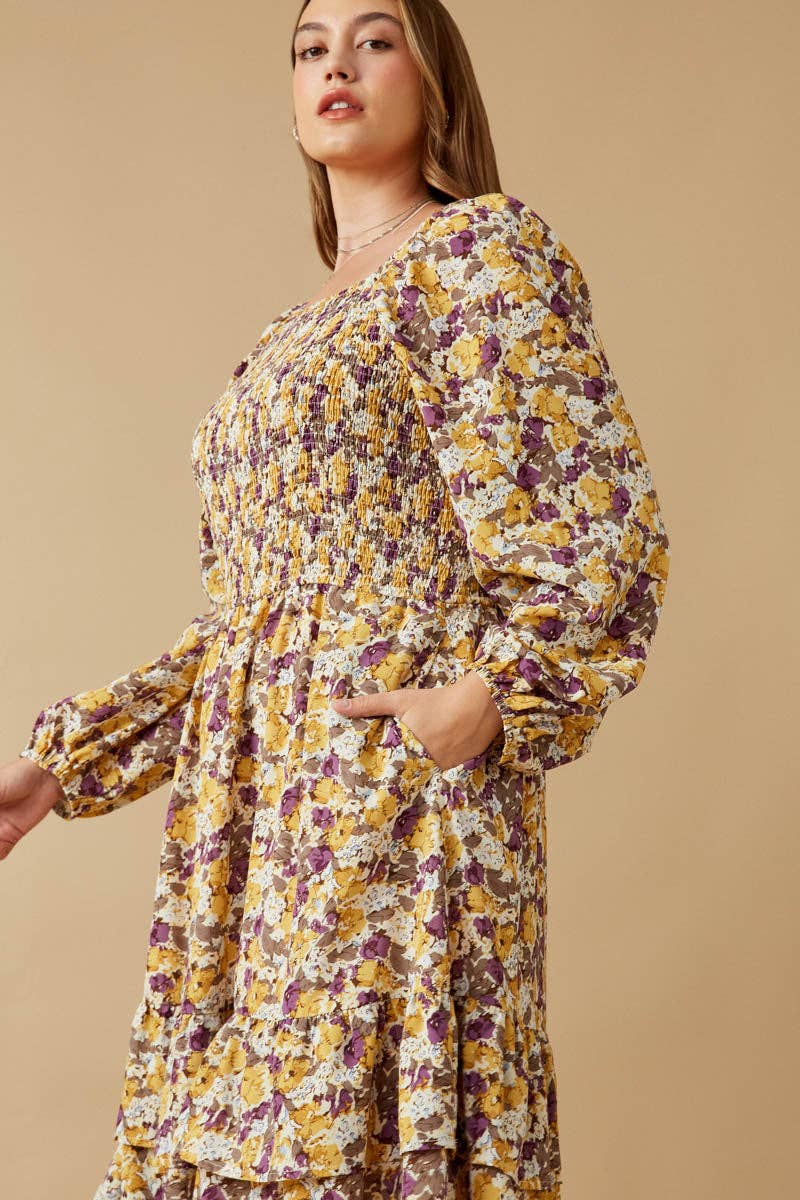 Size Inclusive: Floral Print Smocked Bodice Tiered Dress