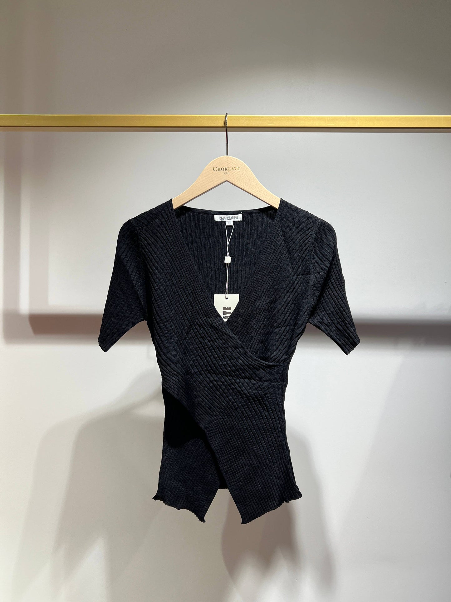 Ribbed knit wrap T-shirt - 0590