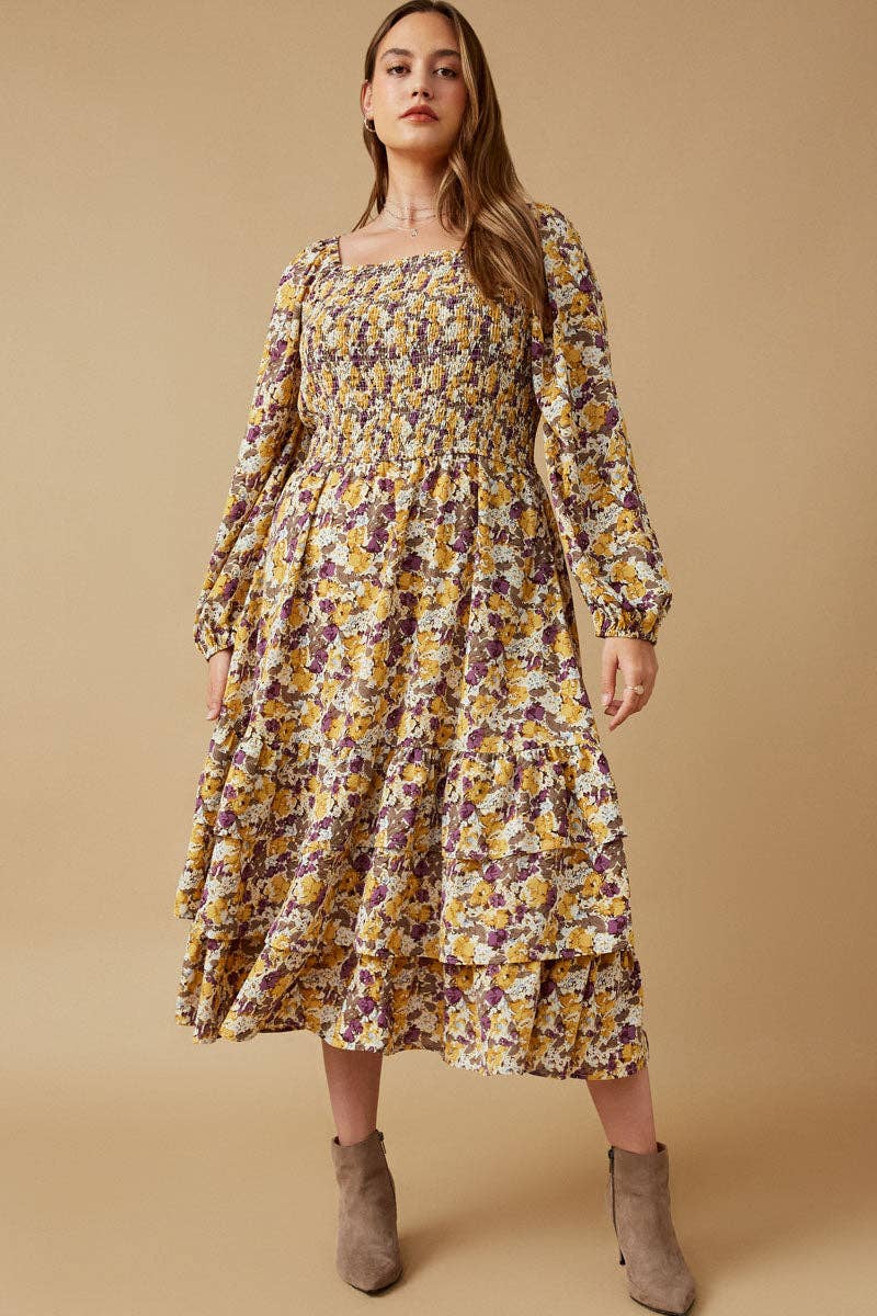Size Inclusive: Floral Print Smocked Bodice Tiered Dress