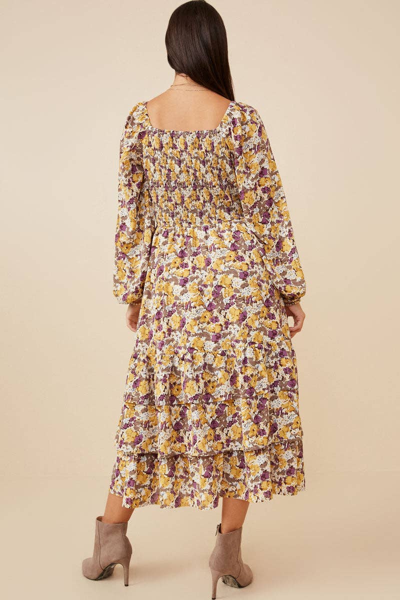 Floral Print Smocked Bodice Tiered Dress