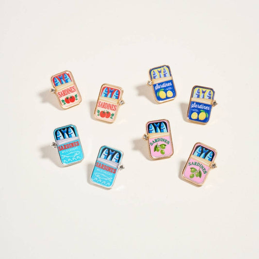 0.75 Inch Canned Sardines Rhinestone Post Earrings