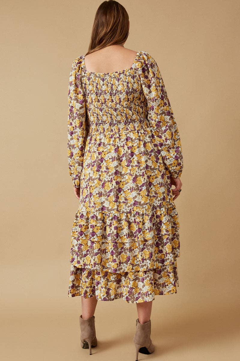 Size Inclusive: Floral Print Smocked Bodice Tiered Dress
