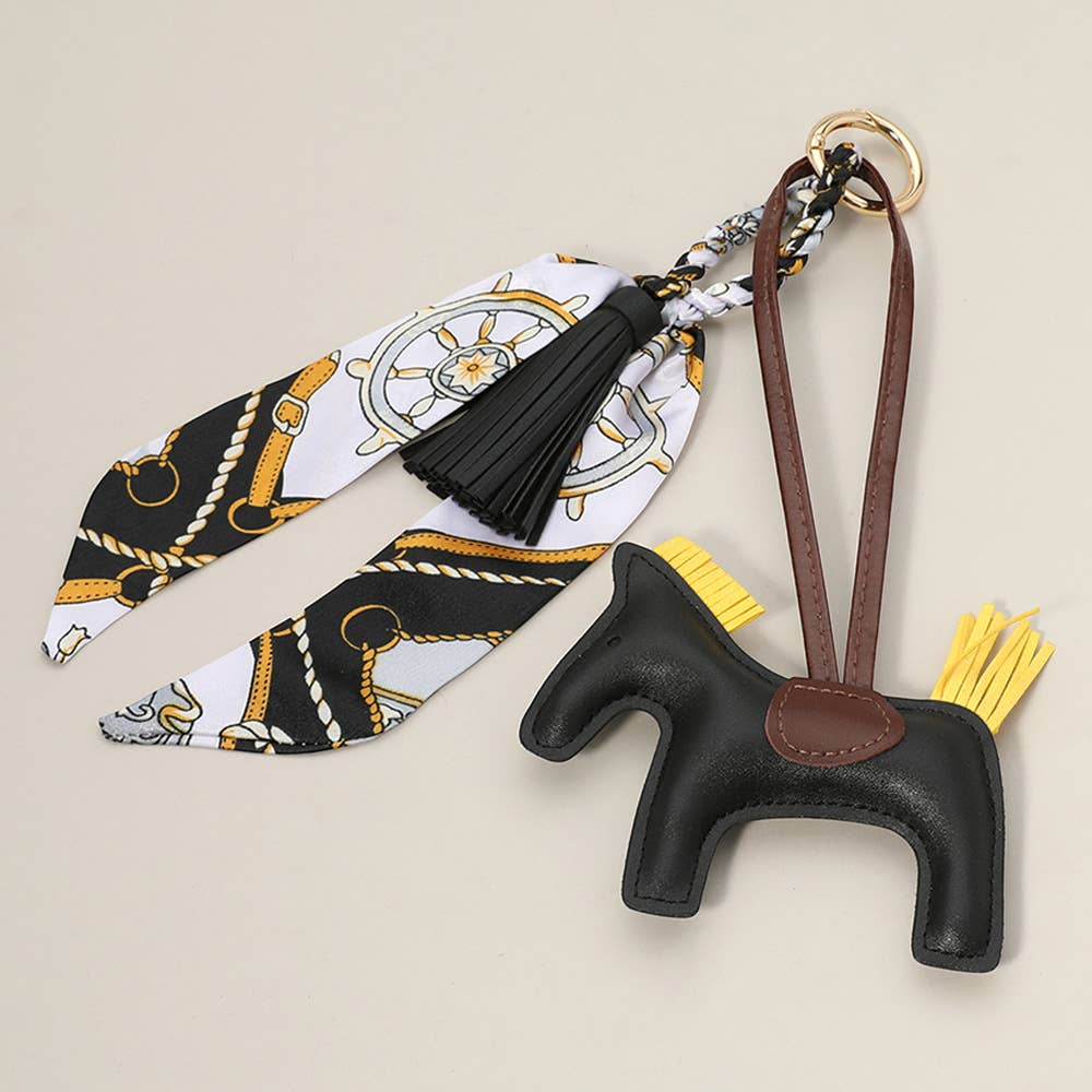 Faux Leather Horse Tassel Scarf Keychain / Bag Charm