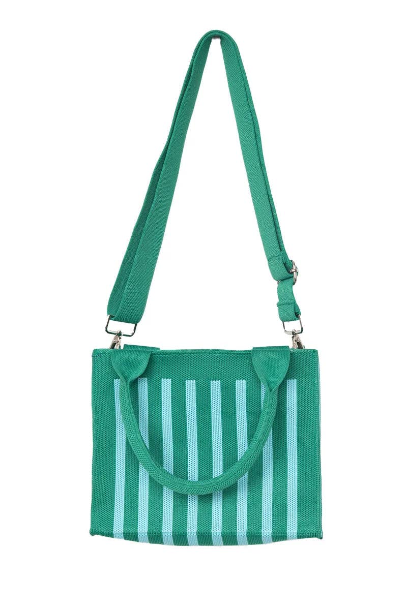 Green Striped Structured Mini Tote Purse