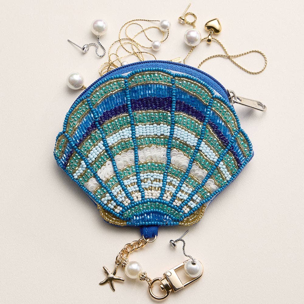 Sea Shell Charm Keychain Mini Pouch