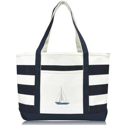 Ocean Sailboat Womens Embroidered Striped Tote Bag