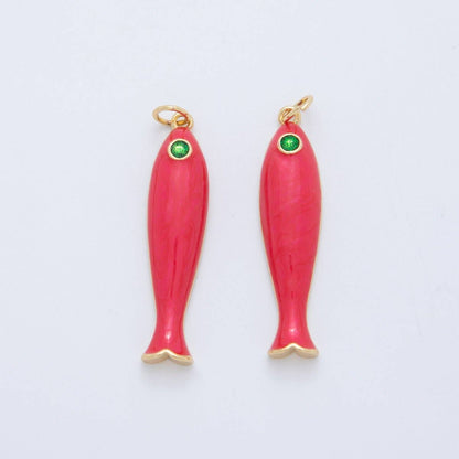 18K Gold Filled Blue, Green, Red Enamel Sardine Fish Charm