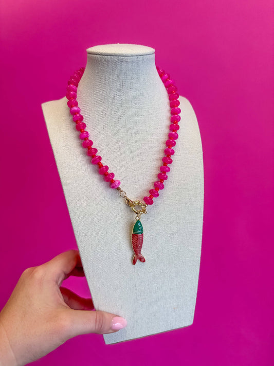 Fish Charm Necklace - Pink
