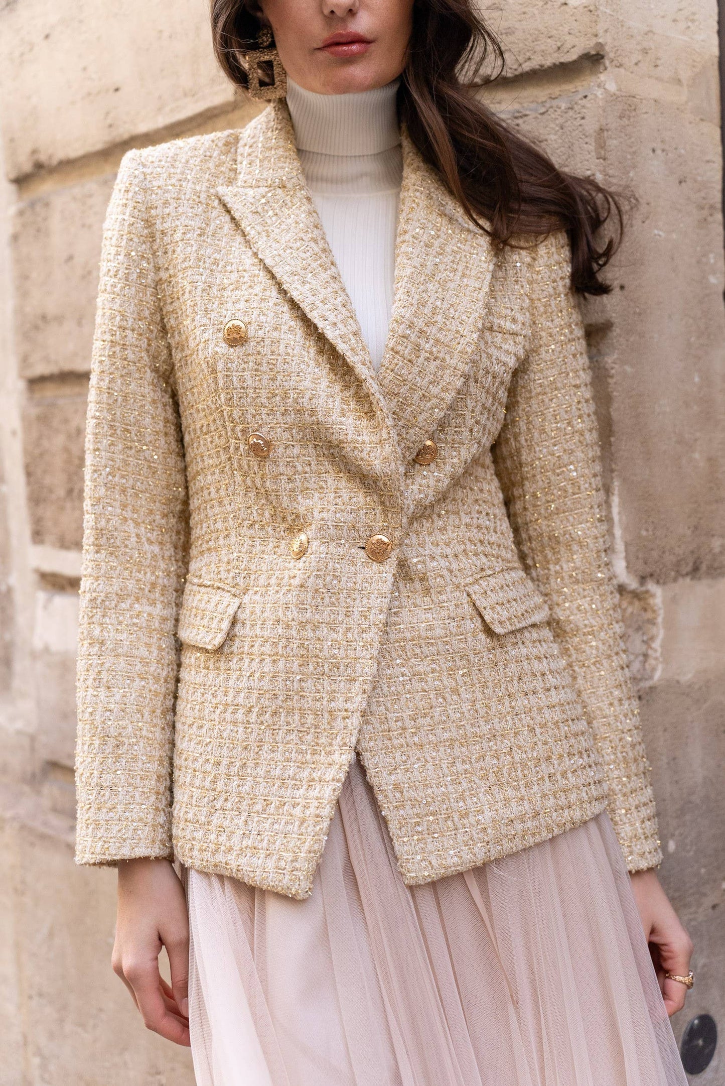Gold Tweed & Sequin Blazer